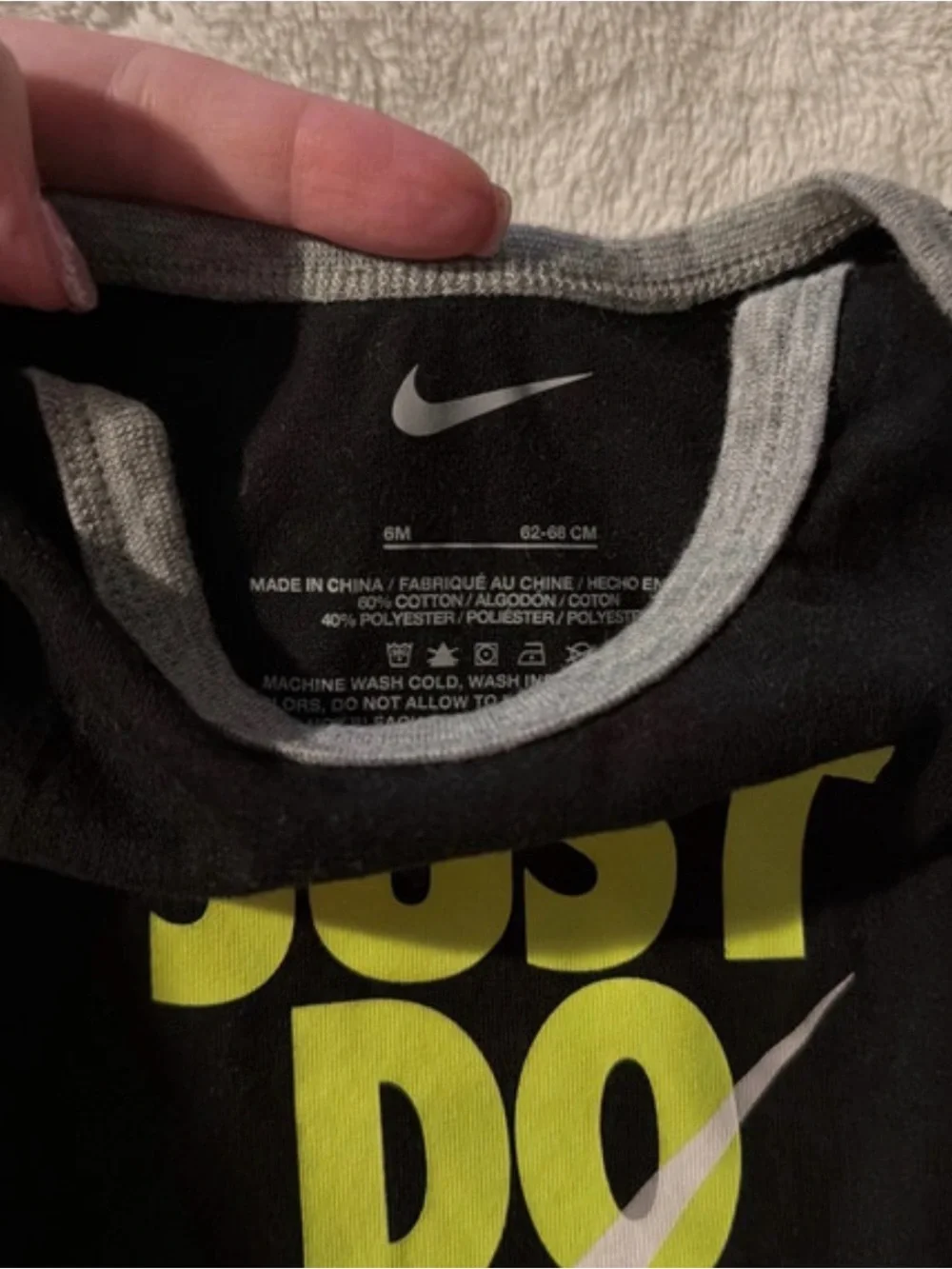 Nike Black Long-Sleeve Baby One-Piece with Neon Yellow 'Just Do It'